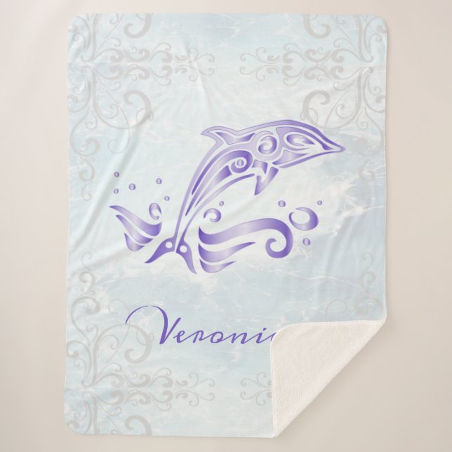 Purple Dolphin Personalised Sherpa Blanket (Front)