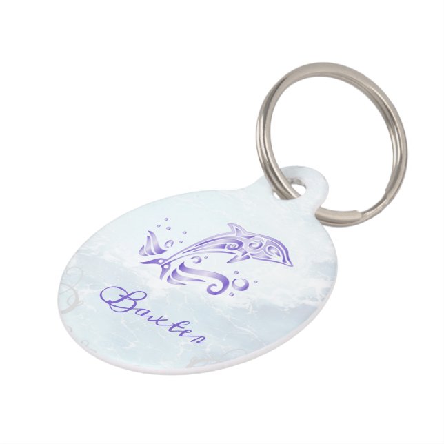 Purple Dolphin Round Pet Tag (Side)