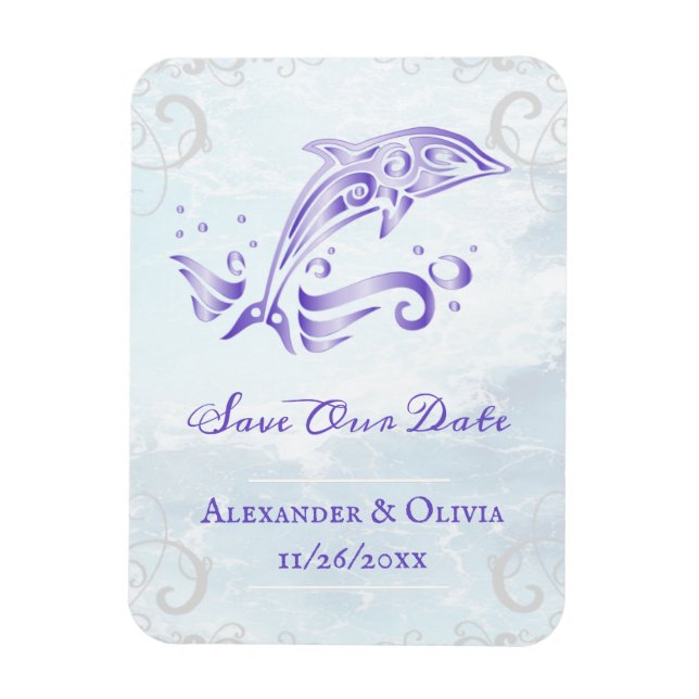 Purple Dolphin Save The Date Magnet (Vertical)