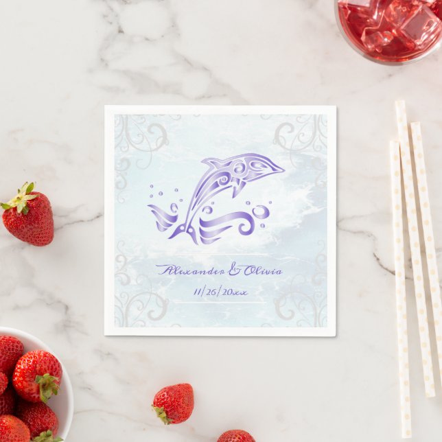 Purple Dolphin Wedding Napkin (Insitu)