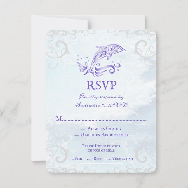 Purple Dolphin Wedding RSVP Card (Front)