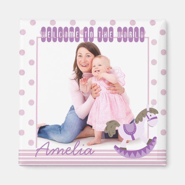 Purple Dots and Rocking Horse Custom Photo Magnet (Front)