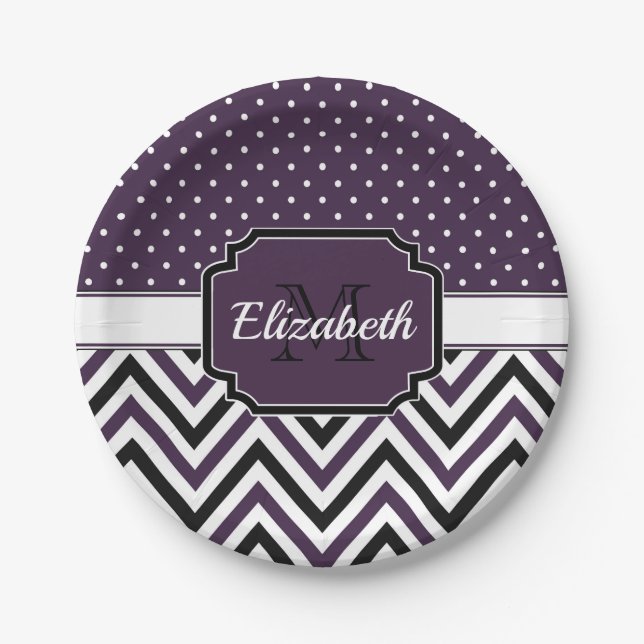 Purple Dots & Chevrons Paper Plate (Front)
