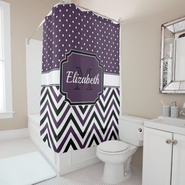 Purple Dots & Chevrons Shower Curtain (In Situ)