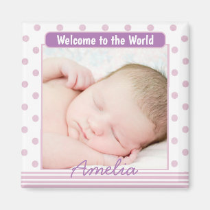 Purple Dots Personalised Custom Baby Photo Magnet
