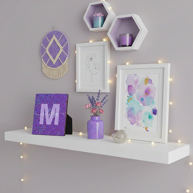 Purple dots Personalised Monogram  Plaque (Creator Uploaded)