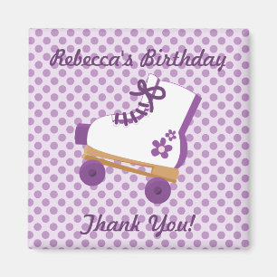 Purple Dots Roller Skate Birthday Square Magnet