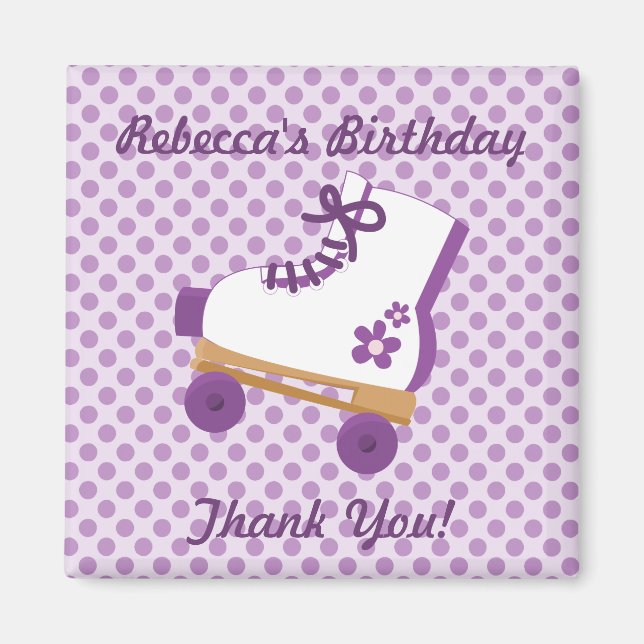Purple Dots Roller Skate Birthday Square Magnet (Front)