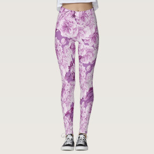 Purple double blossom flower leggings