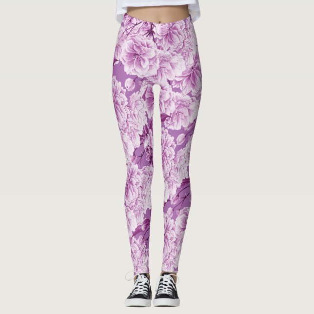 Purple double blossom flower leggings (Front)