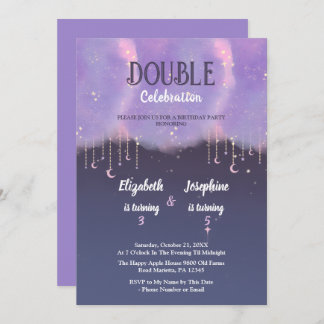 Purple Double joint Celebration Birthday For Girls Invitation