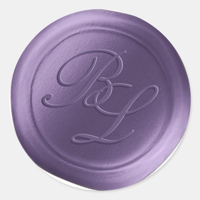 Purple Double Monogram Faux Wax Seal Stickers (Front)