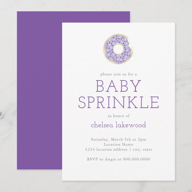 Purple Doughnut Baby Sprinkle Shower Invitation (Front/Back)