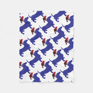 Purple-Doxie---And-Santa-Hat Fleece Blanket