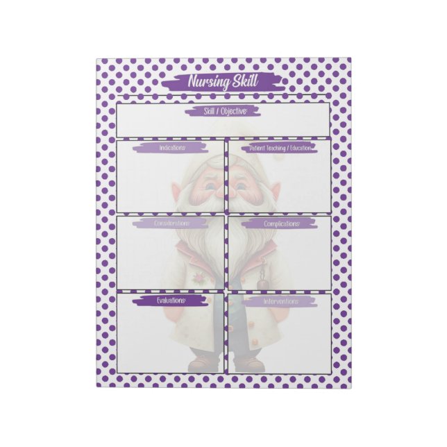 Purple Dr. Gnome Nursing Student Skills Template Notepad (Rotated)