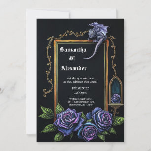 Purple Dragon and Roses Gothic Wedding Invitation