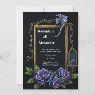 Purple Dragon and Roses Gothic Wedding Invitation