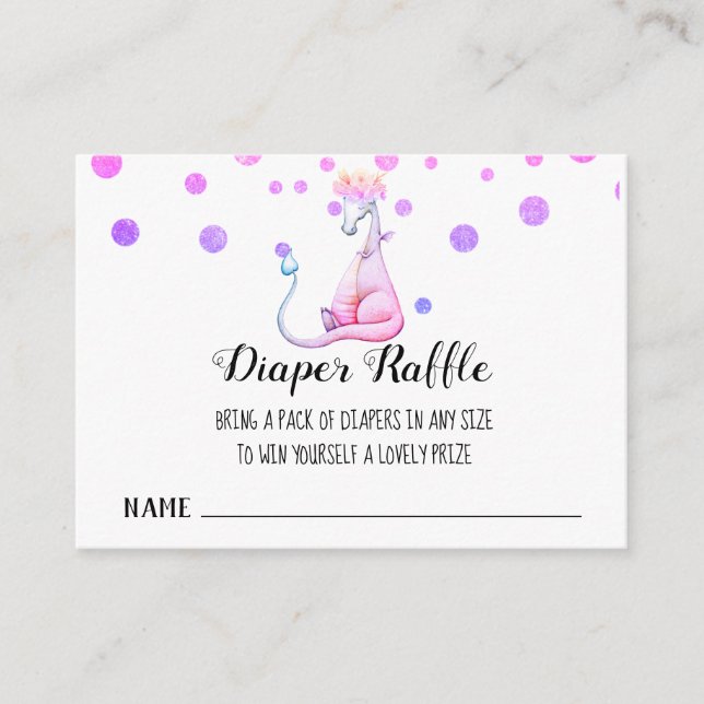 *~* Purple Dragon Baby Girl Shower Diaper Raffle Enclosure Card (Front)