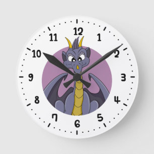 Purple dragon cartoon round clock