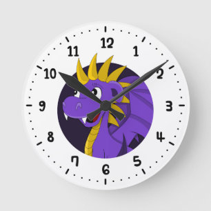 Purple dragon cartoon round clock