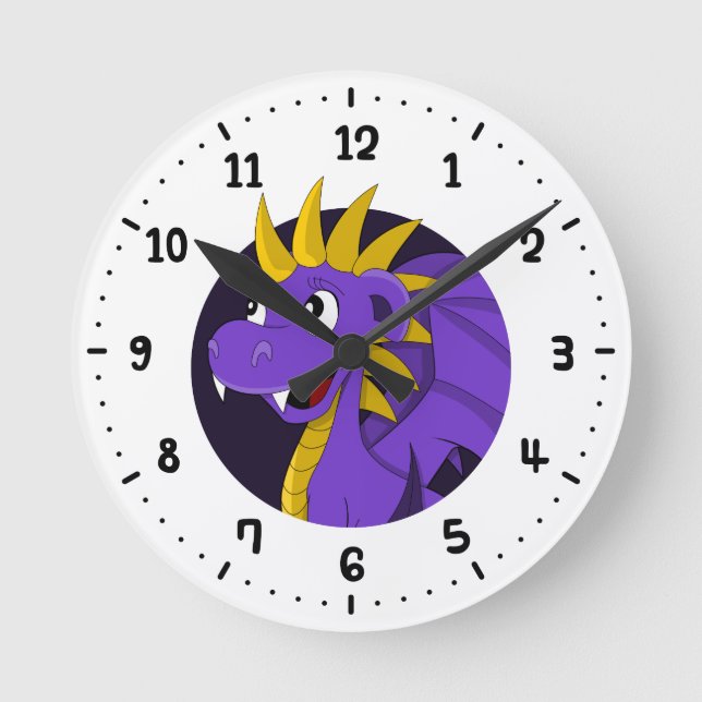 Purple dragon cartoon round clock (Front)
