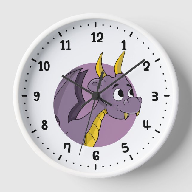 Purple dragon cartoon round clock (Front)