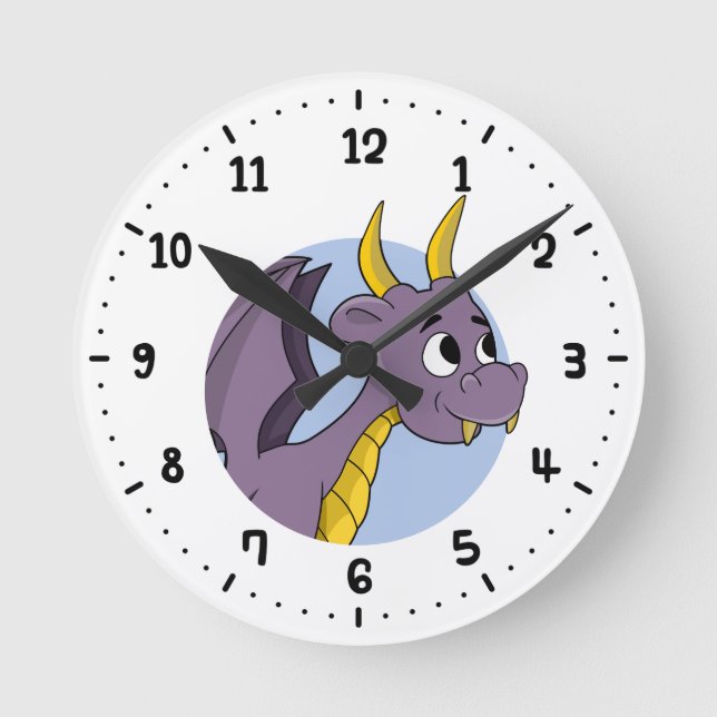 Purple dragon cartoon round clock (Front)