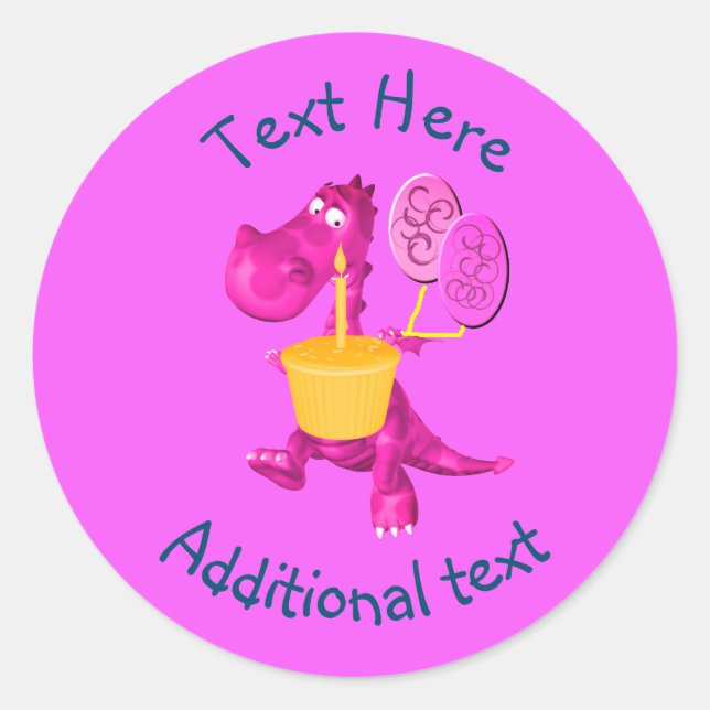 Purple Dragon Cupcake Balloons Personalised Classic Round Sticker (Front)