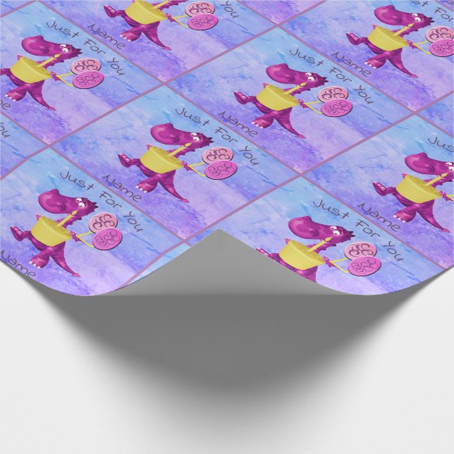 Purple Dragon Cupcake Balloons Personalised Wrapping Paper (Corner)