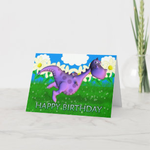 Purple dragon dancing in the Garden Birthday Card
