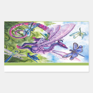 Purple Dragon Dragonfly spring artwork Rectangular Sticker