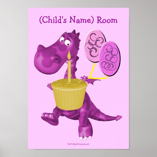 Purple Dragon Kids Room Personalised Wall Poster (Front)