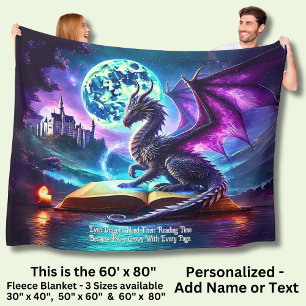 Purple Dragon Reading Book Blue Moon Fleece Blanket