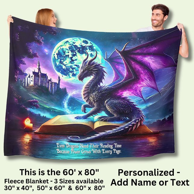 Purple Dragon Reading Book Blue Moon Fleece Blanket (Creator Uploaded)