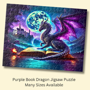 Purple Dragon Reading Book Blue Moon Jigsaw Puzzle