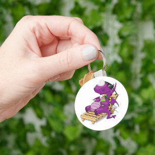 Purple Dragon Relaxing on Deck Chair Key Ring