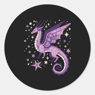 Purple Dragon Stars Cute Fantasy Mythical Girls Ki Classic Round Sticker