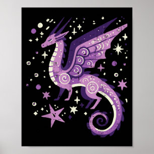 Purple Dragon Stars Cute Fantasy Mythical Girls Ki Poster