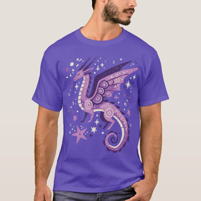 Purple Dragon Stars Cute Fantasy Mythical Girls Wo T-Shirt (Front)