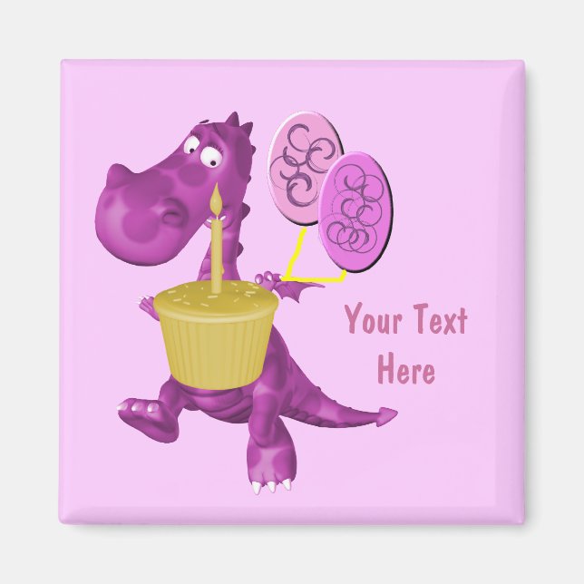 Purple Dragon With Cupcake Balloons Cute Magnet (Front)