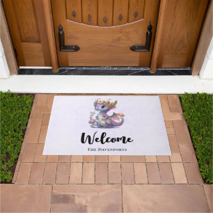 Purple Dragon with Elegant Crown Doormat