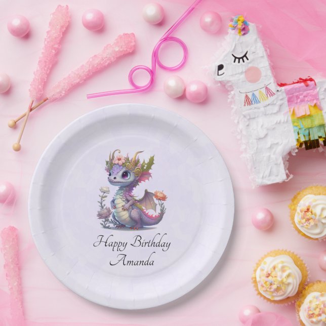 Purple Dragon with Elegant Crown Paper Plate (Party)