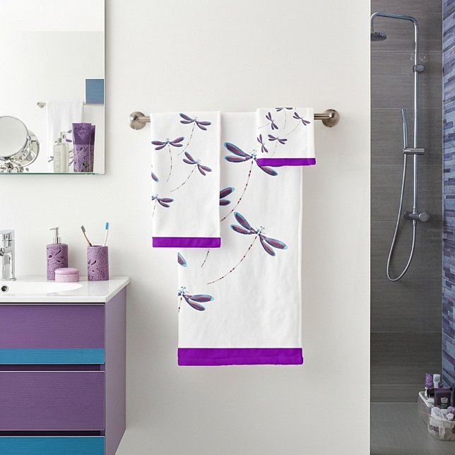 Purple dragonflies bath towel set (Creator Uploaded)