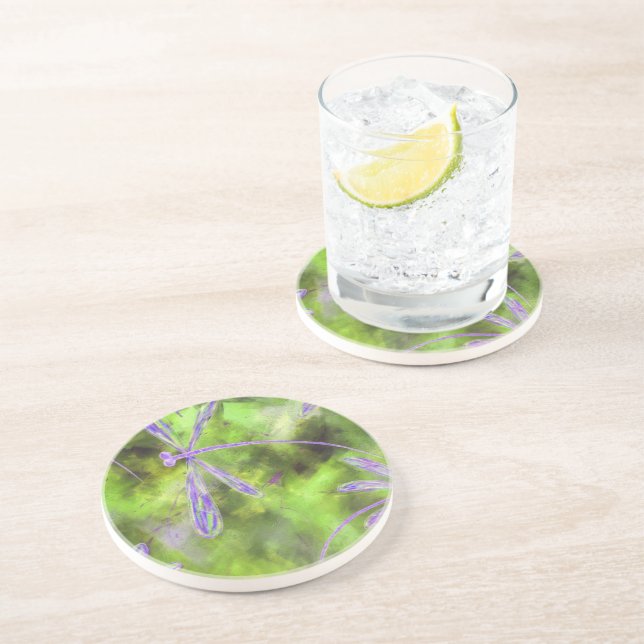 Purple Dragonflies on Lime Coaster (Side)
