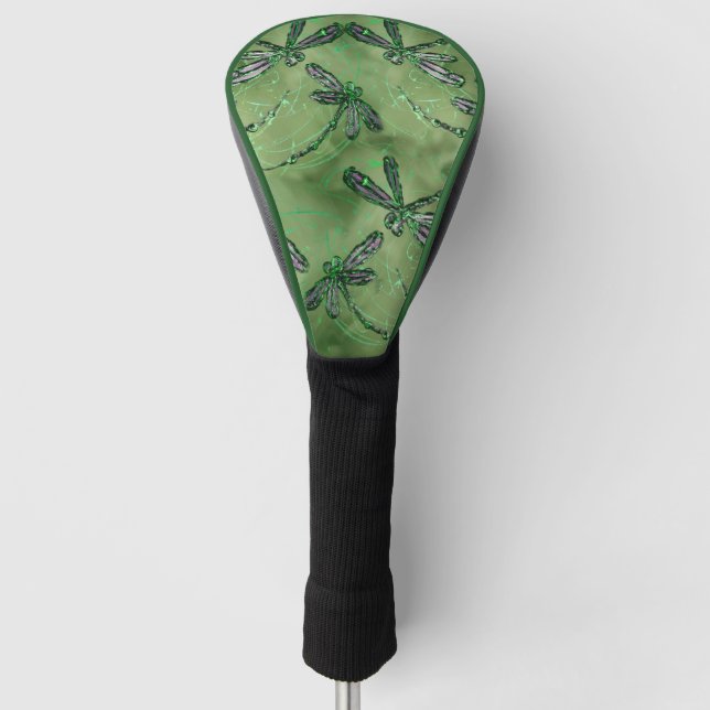 Purple Dragonflies on Lime Golf Head Cover (Front)