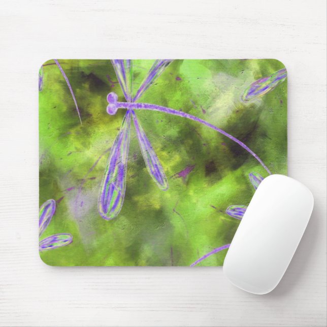 Purple Dragonflies on Lime Mouse Pad (With Mouse)