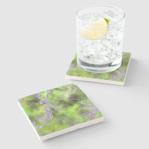 Purple Dragonflies on Lime Stone Coaster