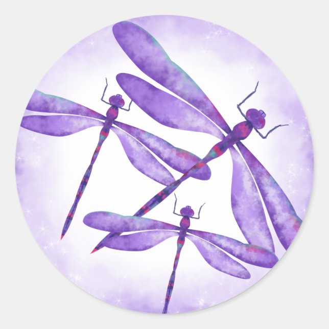 Purple Dragonflies Party Favour Sticker (Front)