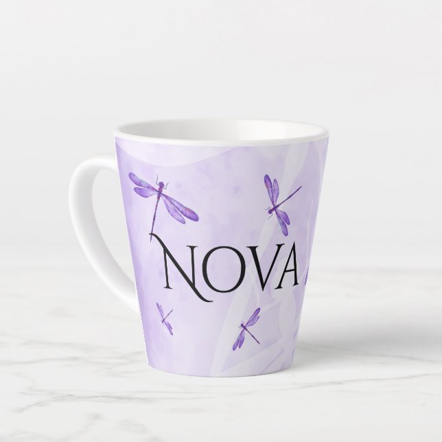 Purple Dragonflies, Personalised Coffee Mugs (Left Angle)