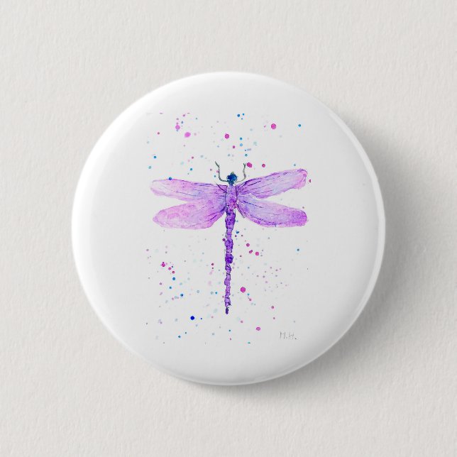 Purple dragonfly 6 cm round badge (Front)
